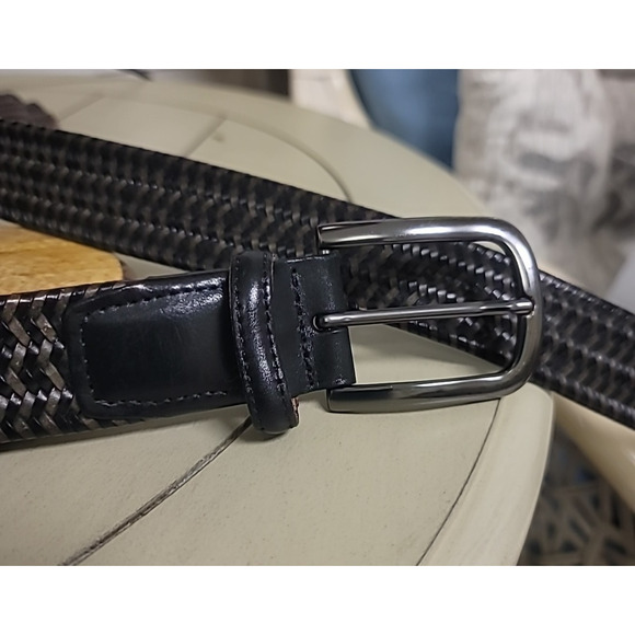 Torino Men's Italian Woven Stretch Leather Belt - Two Tone Black Gray Size 34-36 - Picture 2 of 8